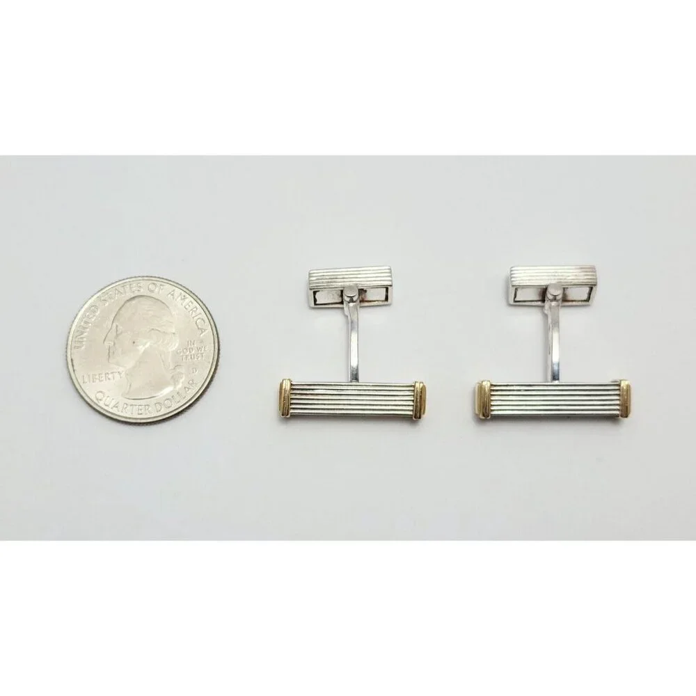Modern Unique GTP 18K Solid Yellow Gold & 925 Sterling Silver Cufflinks